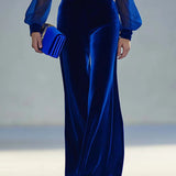 Sabrina - Hosszú bársonyos overall V-nyakkal és hosszú hálós ujjakkal, elegáns és retró
