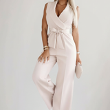 Felicia | Női Ujjatlan V-nyakú Jumpsuit Derékövével